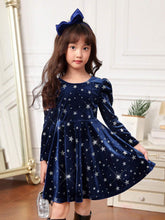 Young Girl Elegant Backless Bow Puff Sleeve Velvet Holiday Red Dress